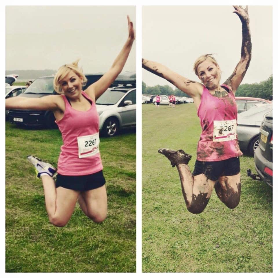 Sian Caley runs the 5k muddy for Cancer Research