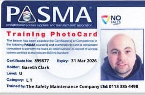 PASMA card Gareth Clark