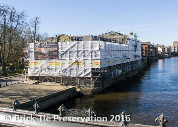 Bonding Warehouse SKELDERGATE. Dated 1875. By George Styan, City of York Surveyor. Massive trusses in the roof treated by our PCAQT remedial technicians against woodworm infestation. Micro-emulsion based treatments from Safeguard Europe