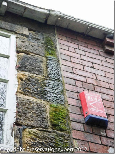 Fig 3: It’s surprising how much water a wall can absorb if it is wet for long enough – a persistent gutter leak like this can feed a dry rot outbreak