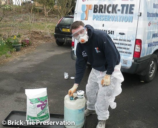 PCA qualified remedial technician Darren Roberts preparing to treat timbers he’s repaired