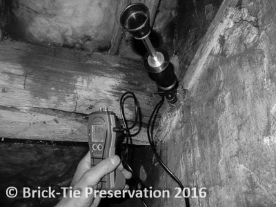 Insulated probes allow our surveyors to find out what the moisture content of timber is, under the surface.